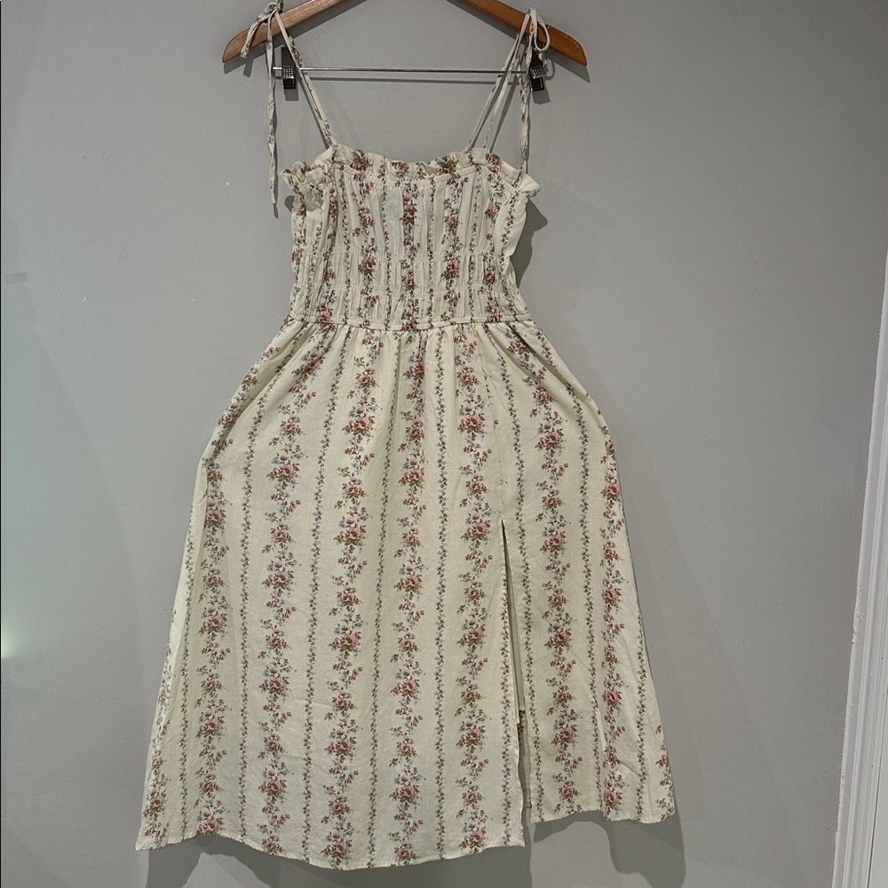 Forever 21 Cream Floral Ruffle Neck Sundress